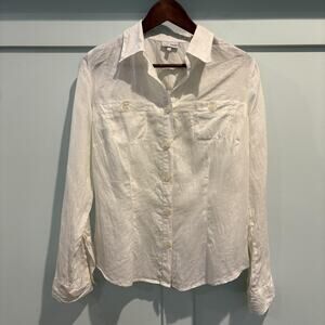 Next Shirt Womens Medium White Linen Long Sleeve Button Up Collared Pocket